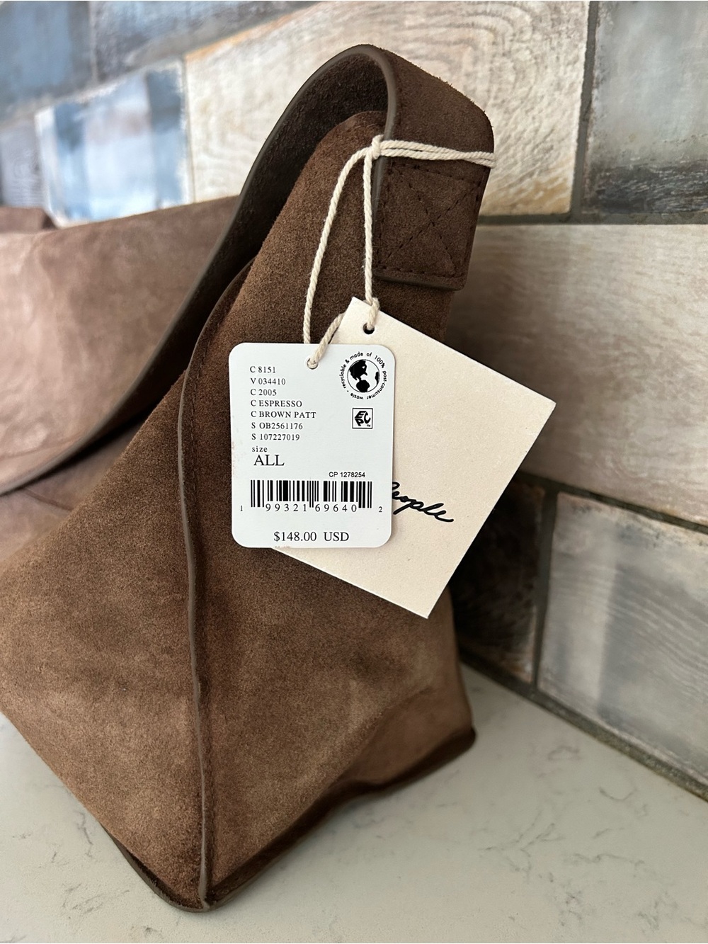 NWT Free People Lottie Suede Leather Messenger Bag in Espresso With Scarf